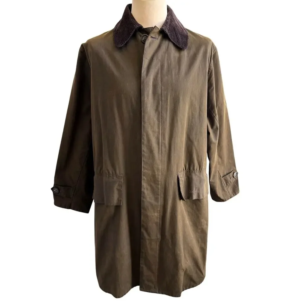 VTG Barbour A850 Classic 3/4 Coat Mens sz M Sage Green Brown 2000 Waxed Cotton
